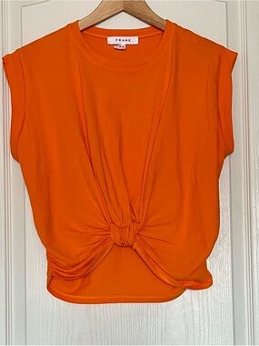 FRAME Nectarine Orange Knotted Rolled Muscle Tee Cotton Tank Top Size XS